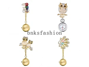 Cute Animal Woodpecker Peacock Owl Nurse Watch FOB Watch Clip-on Hanging Watch - Picture 1 of 16