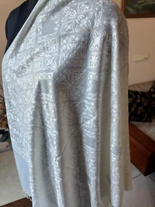 WHITE wedding Scarf Embroidery Cashmere Pashmina sworvski designer stole Bridal - Picture 1 of 10