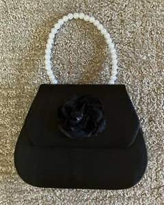 Girls Black Purse with Flower and Pearl Handle - Picture 1 of 6