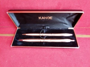 Vtg KANOE ballpoint Pen and Mechanical Pencil Set 1960s gold tone perfect cond - Picture 1 of 10