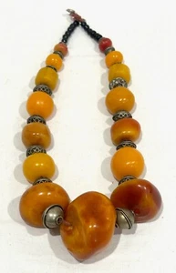 Pretty Vintage Ethnic Style Amber & White Metal Beaded Necklace #4 - Picture 1 of 10
