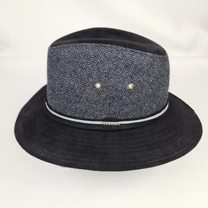 Stetson Mens Fedora Safari Hat Wool Polyester Tweed Gray Black Herringbone Large - Picture 1 of 8