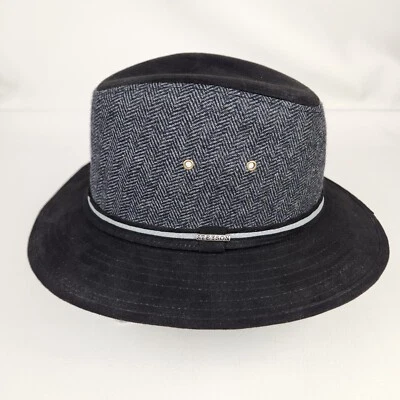 Stetson Hombres Fedora Safari Sombrero Lana Poliéster Tweed Gris Negro Espiga Grande Foto 1 de 4