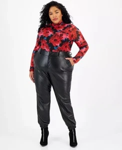 Bar III Faux Leather Jogger Pants Womens Plus Size 24W - Picture 1 of 3