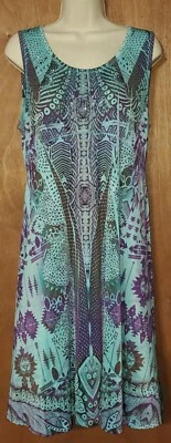 Vestido World Unity Talla XL Sin Mangas Elegante Slinky Feel Verde azulado y púrpura Tribal Foto 1 de 4