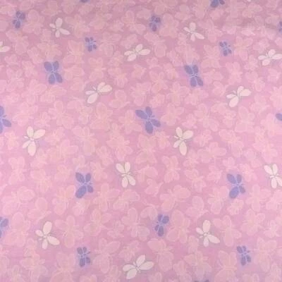 36" W Vintage Cotton Fabric, White, Pink & Lavender Butterflies on Pink,16"L - Image 1 of 4