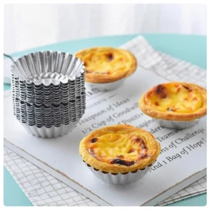 Silver Stainless Steel Cupcake Egg Tart Mold Cookie Pudding Mould Reusable - Picture 1 of 9