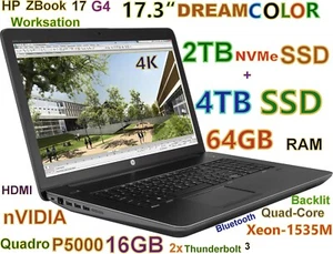 HP ZBook 17 G4 DREAMColor Xeon-Quad 6TB (NVMe + SSD) 64GB 17.3" 4K P5000 16GB - Picture 1 of 10