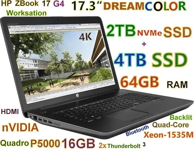 HP ZBook 17 G4 DREAMColor Xeon-Quad 6TB (NVMe + SSD) 64GB 17.3" 4K P5000 16GB - Image 1 of 4