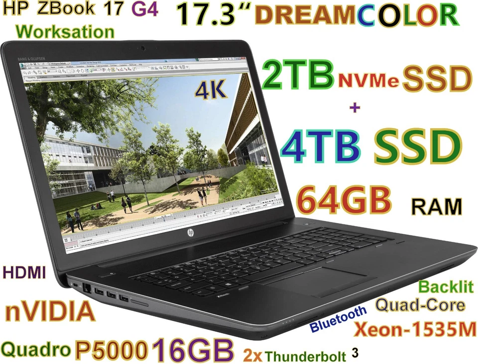 HP ZBook 17 G4 DREAMColor Xeon-Quad 6TB (NVMe + SSD) 64GB 17.3" 4K P5000 16GB - Image 1 of 4