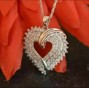 14K White Gold Plated 1.20Ct Round Cut Lab Created Diamond Cluster Heart Pendant - Picture 1 of 5