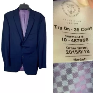 Abrigo deportivo de lana azul marino Trunk Club 36 chaqueta blazer forrada personalizada doble ventilación prueba - Imagen 1 de 8