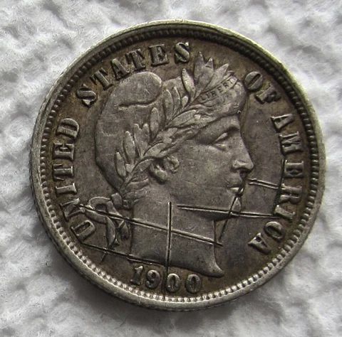 1900-O Barber Silver Dime Rare Date New Orleans Bold Liberty AU Detail Graffiti Cover