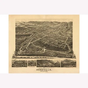 Asheville Carolina del Norte; mapa antiguo 1891 vista pictórica o ojo de pájaro - Imagen 1 de 11