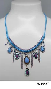 Statement Kette Halskette IKITA Paris Baumwoll Korall-Perlen Stein Tropfen - Picture 1 of 1