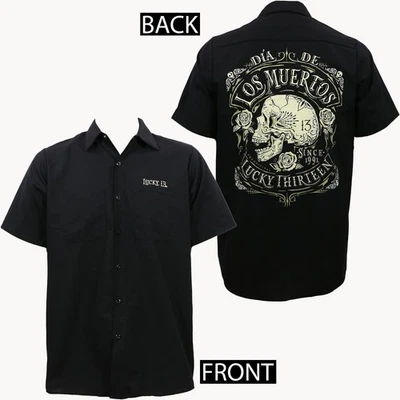 Auténtica Camisa de Trabajo LUCKY 13 Dead Skull Día de los Muertos M L XL 2XL 3XL NUEVA Foto 1 de 3