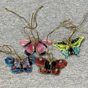 Set of 4 Cloisonné Enameled Butterfly Ornaments Any Occasion/Christmas Brass - Picture 1 of 8