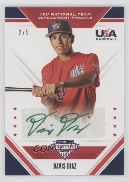 2020 Panini USA Baseball Stars & Stripes Green Ink /5 Davis Diaz #16U-DD Auto - Image 1 of 2