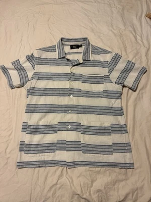 RRL Ralph Lauren Men XL Blue And White Cotton Linen Blend Short Sleeve Textured - Image 1 of 4
