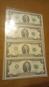 Lote de 4 billetes de dos dólares serie 2013 sin circular/consecutivos números de serie - Imagen 1 de 9