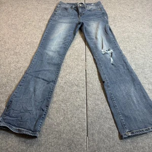 Code Bleu Chelsea Bootcut Jeans Womens 6 Blue Distressing On Left Knee Right Hip - Picture 1 of 7
