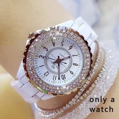 Women's Watch Brand Light Luxury Ceramic Watches Simple Full Diamond Waterproof  - Image 1 of 4