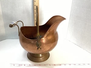Vintage Copper & Brass Coal Ash Scuttle Bucket or Planter- Natural Patina - Picture 1 of 12