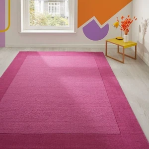 Pink Wool Area Rug Handmade | Modern Solid Border Carpet for Home Decor 5x8 6x9 - Picture 1 of 7