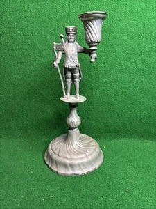 German Pewter Miner Soldier Candle Holder Antique - Picture 1 of 15