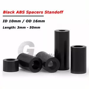 Espaciadores de nailon Standoff ID 10 mm / OD 16 mm plástico negro ABS lavadora manga redonda - Imagen 1 de 9