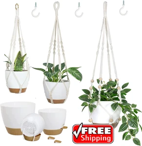 Bamworld Hanging Planters with Macrame Plant Hangers for Indoor Outdoor Plants 3 - Picture 1 of 7