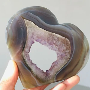 200g Natural Druzy Amethyst Agate Quartz Crystal Geode Love Heart Healing E610 - Foto 1 di 14
