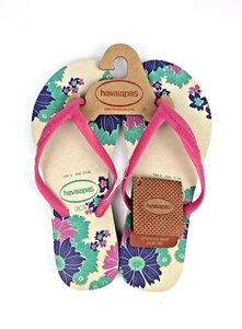BNWT Havaianas Slim Beige & Pink Floral Print Sandals Rubber Flip Flop UK 3/4 - Picture 1 of 8