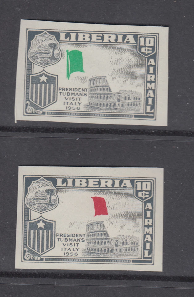 Liberia # C114 MNH IMPERF Each With One COLOR MISSING From Flag Italy - Image 1 of 1