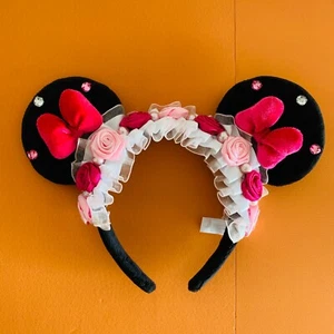 Tokyo Disney Resort Minnie Mouse Pink Ribbon Head Band Ears Japan Limited F/S - Picture 1 of 7