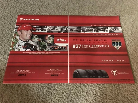 2007 DARIO FRANCHITTI #27 WINS INDIANAPOLIS 500 CAR FIRESTONE Poster Print Ad Cover