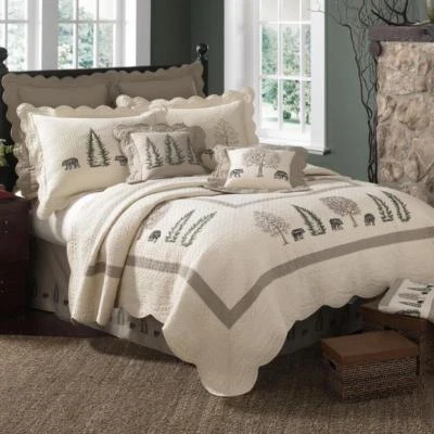 Donna Sharp Bear Creek **KING** Quilt Rustic Lodge Cabin Trees Ivory Cotton New - Image 1 of 3