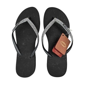 Havaianas Women's Flip Flop Sandals Slim Glitter Black Dark Metallic Grey 5/6 - Picture 1 of 3