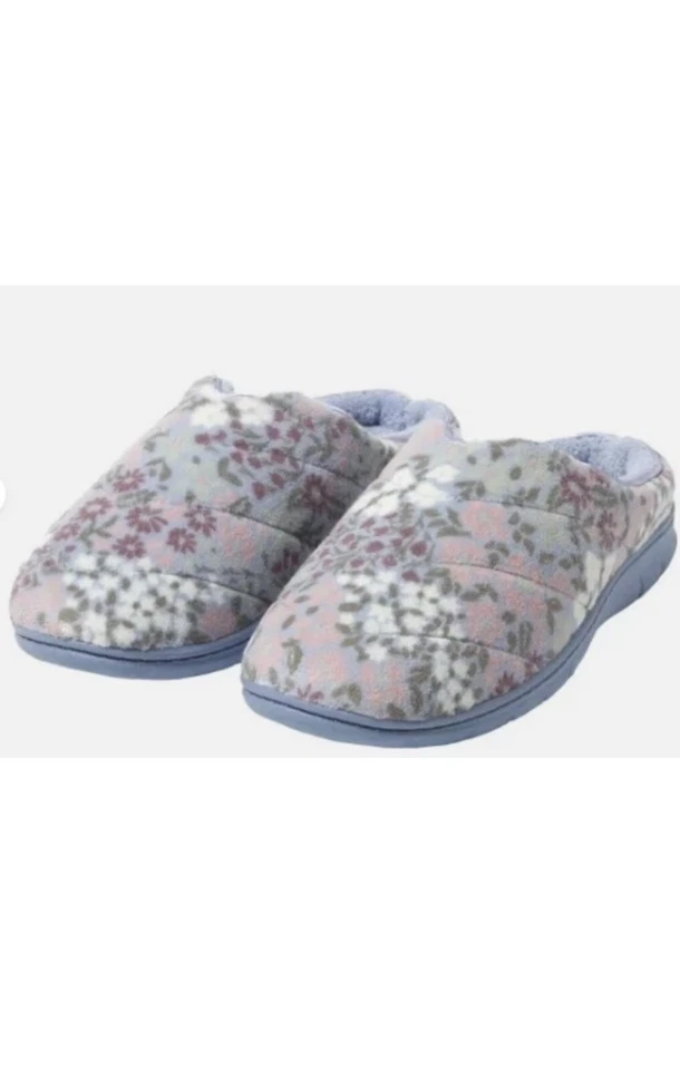 Dearfoams Women's Size XL (11/12) Indoor/Outdoor Slippers Blue Floral