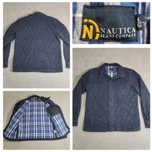 Nautica Jeans Co Denim Jacket Mens Large Blue Indigo Quilted Lined Hunting Coat - Picture 1 of 17