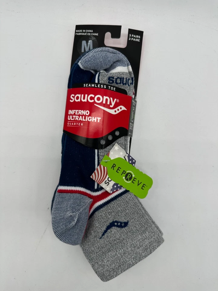 PACK DE 3 PARES DE CALCETINES CUARTO SAUCONY RUN DRY INFERNO ULTRALIGEROS PUNTERA SIN COSTURAS MEDIANOS Foto 1 de 4