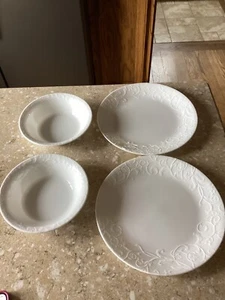 Corelle Bella Faenza English Garden White Scroll Dinner Plates and Bowls - Picture 1 of 4