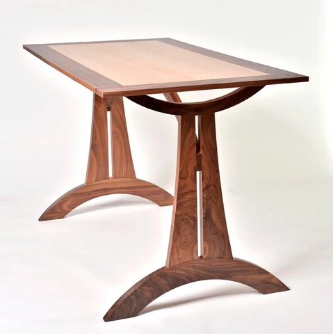 Mid Century Modern, Art Deco,  Walnut and Tiger Maple, Trestle Dining Table Cover