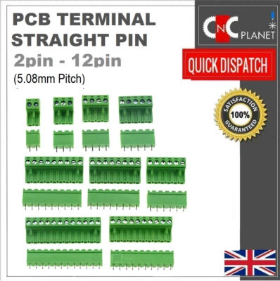 Green PCB Terminal Block Ramps Connector 5.08mm Plug-in Screw 2 3 4 5 6 7 8 PIN - Image 1 of 2