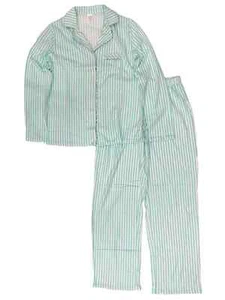 Womens Blue & White Stripe Cotton Blend Pajamas Button Front Sleep Set - Picture 1 of 1