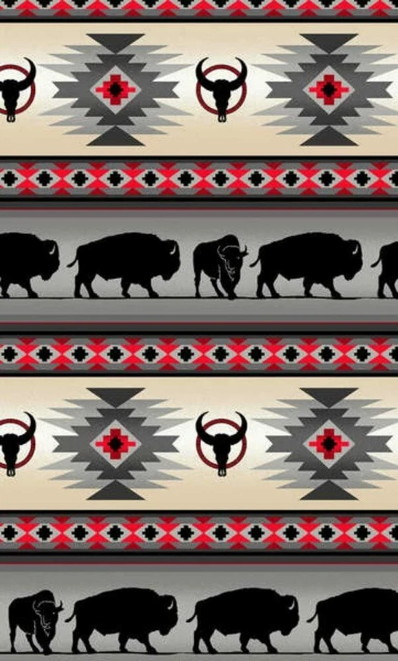 Tucson Buffalo Bison Stripe Cotton Fabric BTY- Elizabeth Studios 485 Southwest - Image 1 of 1