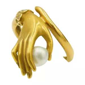 Carrera y Carrera Diamond Pearl Ring Ring Size 5.7 18K Gold Right Hand Used - Picture 1 of 12