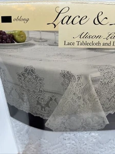 Allison Oblong Lace Tablecloth 60 x 84 Inch Heirloom Scalloped Liner - Picture 1 of 9