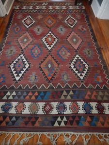 HUGE SOUTHWEST? KILIM WOOL FLAT WEAVE WOVEN RUG 67" X 116" VINTAGE - Picture 1 of 5