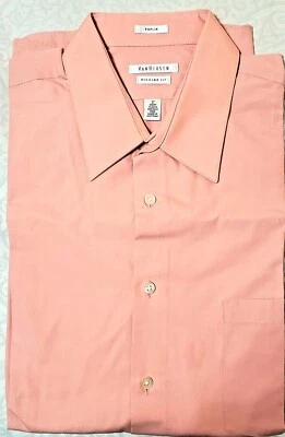 Van Heusen Oxford Dress Shirt Men 17 Short Sleeve Salmon Color - Image 1 of 3